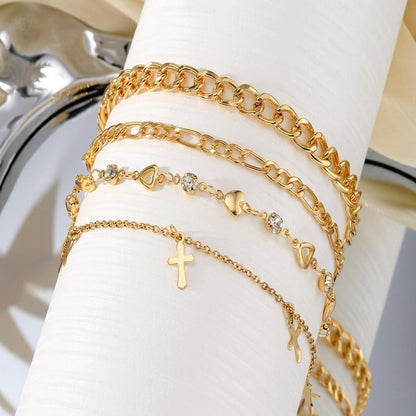 4pc Heart & Cross Anklet Stack