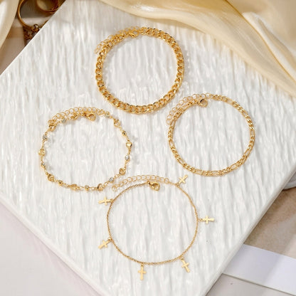 4pc Heart & Cross Anklet Stack