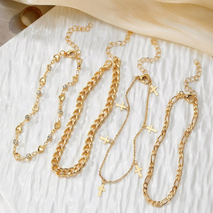 4pc Heart & Cross Anklet Stack