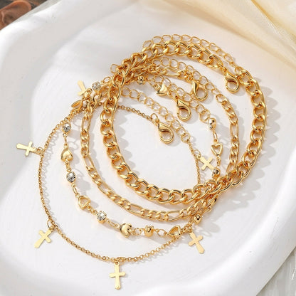 4pc Heart & Cross Anklet Stack