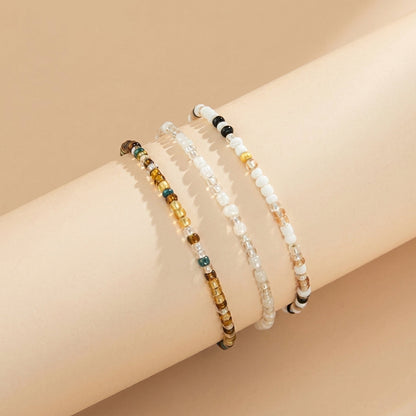 3pc Boho Beaded Colorblock Anklet Stack