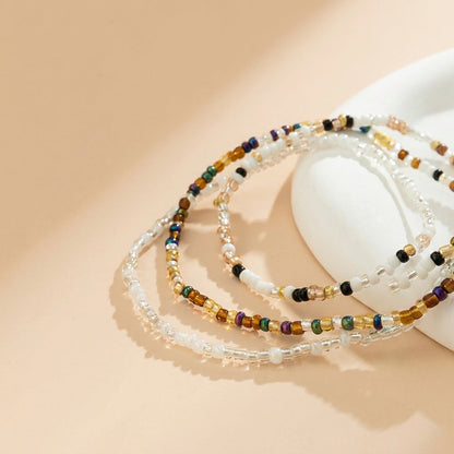 3pc Boho Beaded Colorblock Anklet Stack