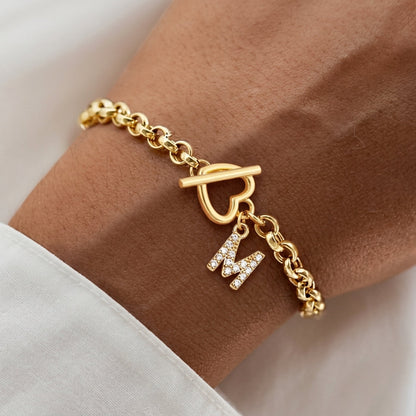 Heart Toggle Clasp Initial Bracelet