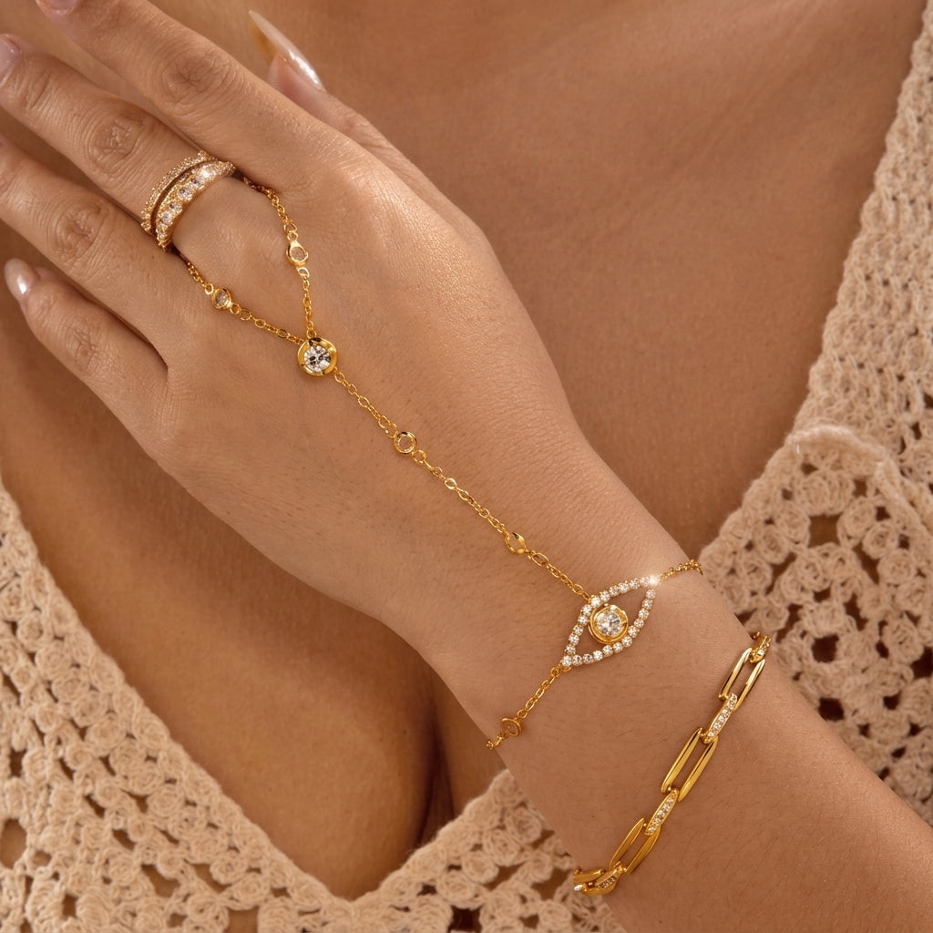 CZ Accented Evil Eye Hand Chain