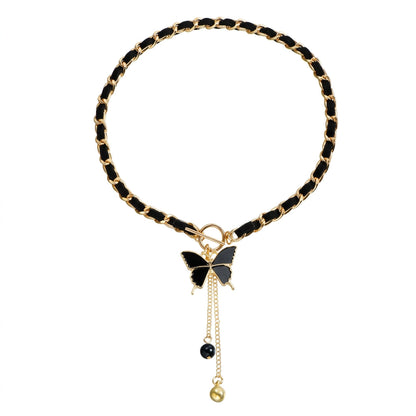 Black & Gold Butterfly Dangle Toggle Clasp Necklace