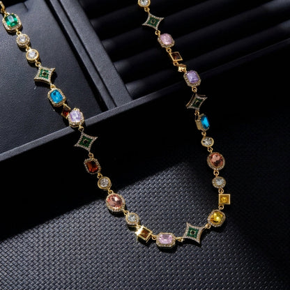 Colorful Geometric Gem Set Necklace