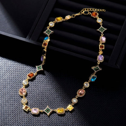 Colorful Geometric Gem Set Necklace