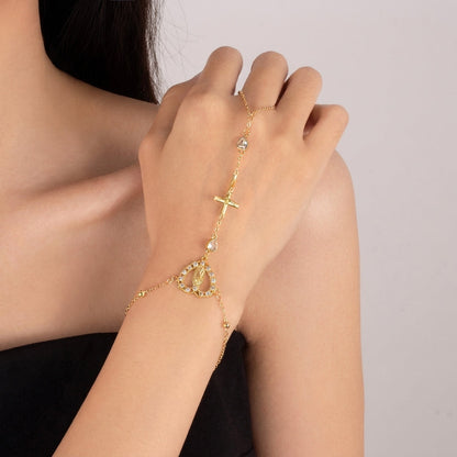14k Virgin Mary & Jesus Christ Heart Cross Hand Chain
