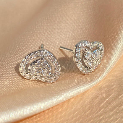 Elegant CZ Heart Stud Earrings