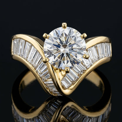 Baguette Cut V Shaped Diamond Accented Ring