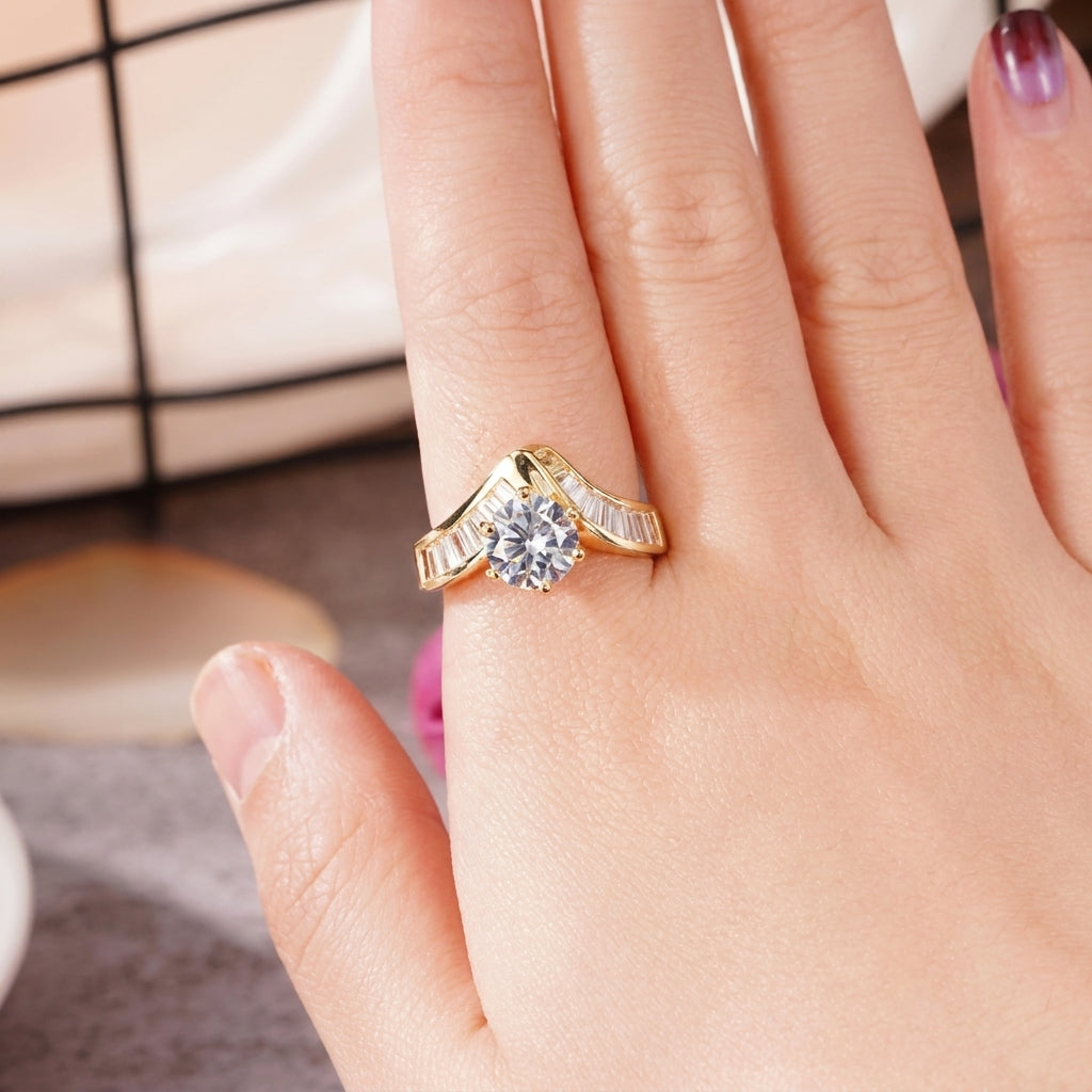 Baguette Cut V Shaped Diamond Accented Ring