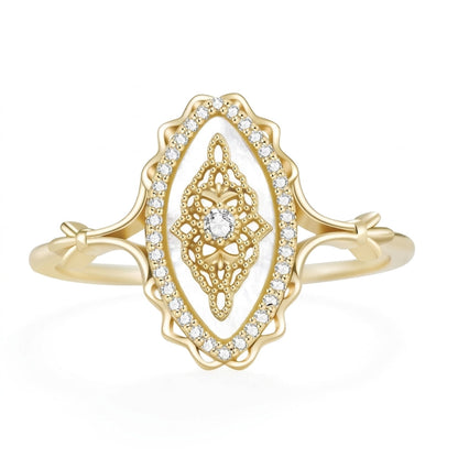 CZ Halo Accented Mother of Pearl Ring
