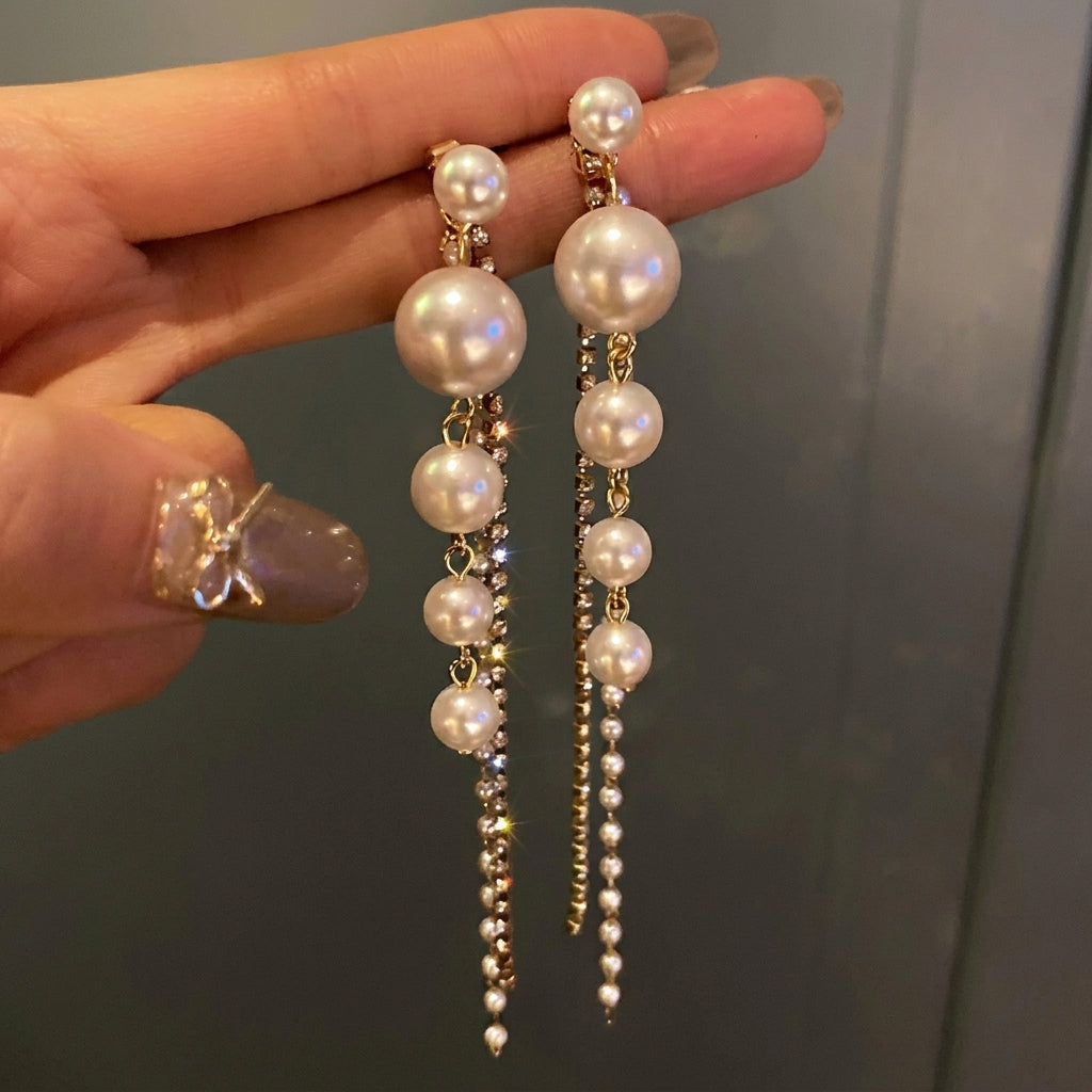 Elegant Zircon & Pearl Accented Dangle Earrings