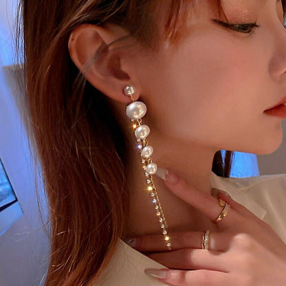 Elegant Zircon & Pearl Accented Dangle Earrings