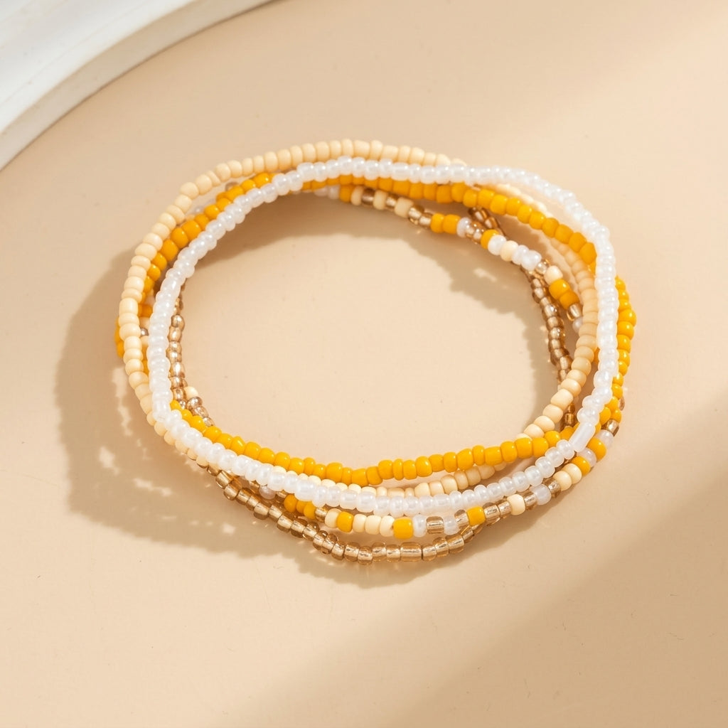 5pc Colorful Beaded Layered Anklet Stack