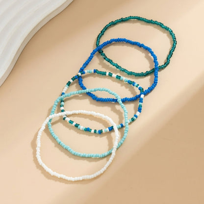 5pc Colorful Beaded Layered Anklet Stack