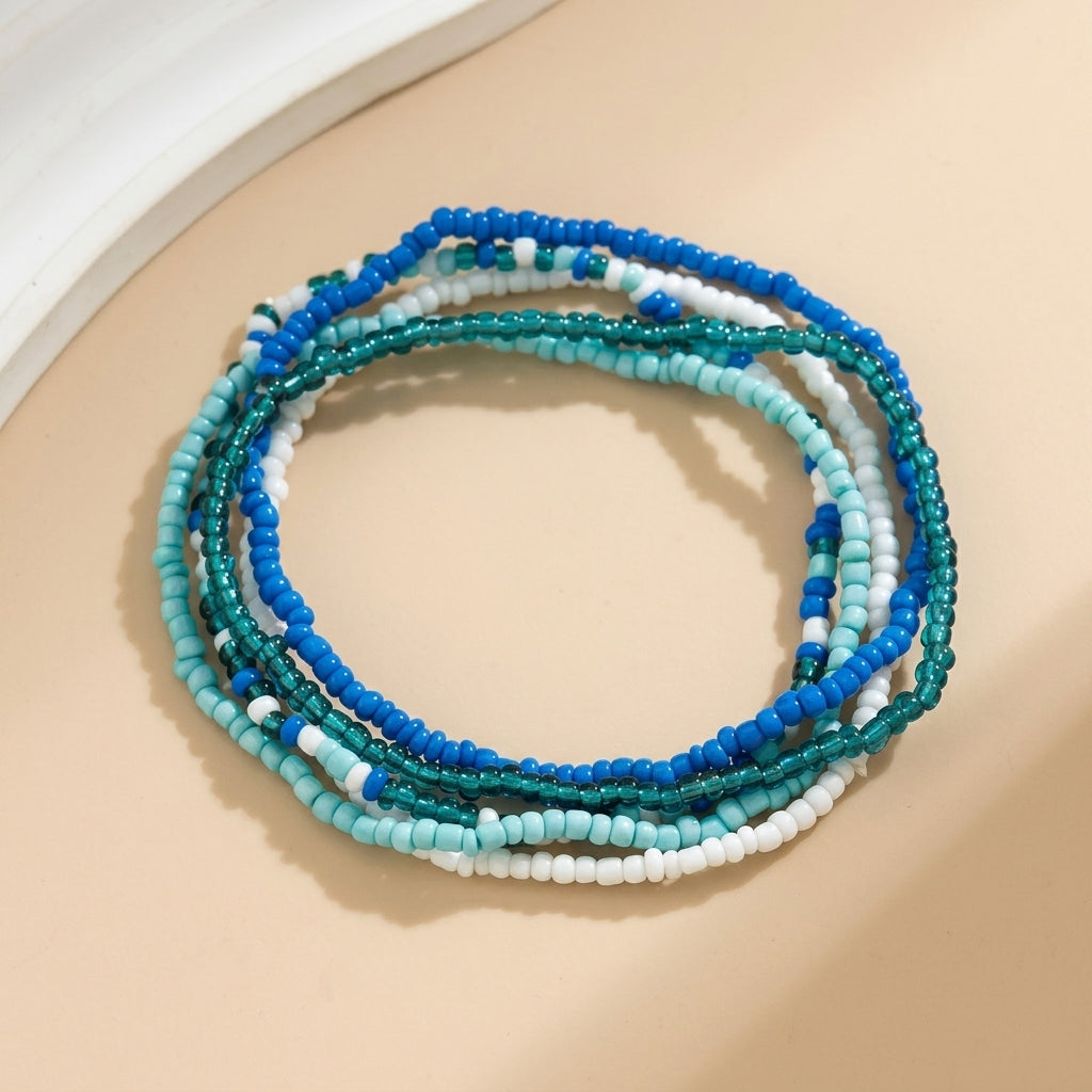 5pc Colorful Beaded Layered Anklet Stack