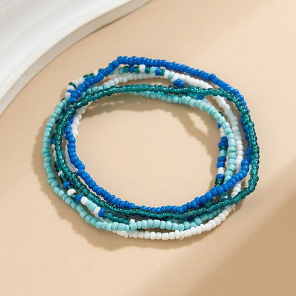 5pc Colorful Beaded Layered Anklet Stack