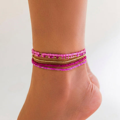 5pc Colorful Beaded Layered Anklet Stack