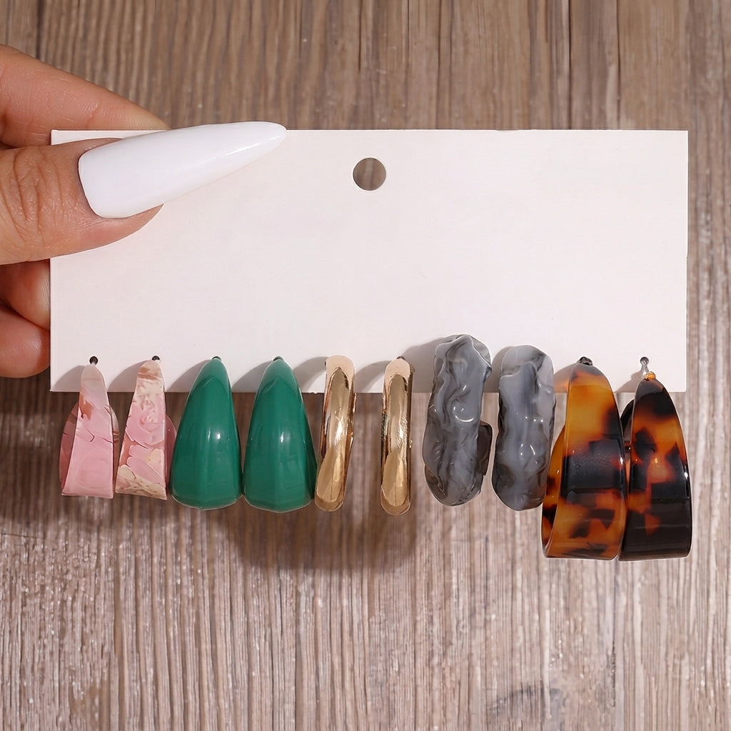 5 Pair Boho C-Shaped Earrings Sets