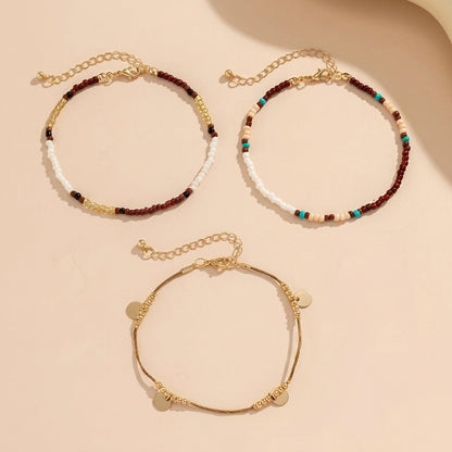 3pc Boho Beaded Anklet Stack