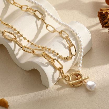 Elegant Pearl & Paperclip Chain Wrap Around Necklace