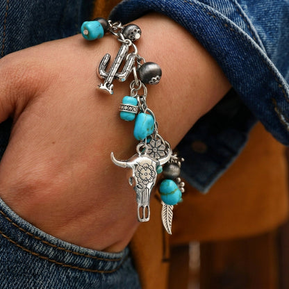 Turquoise Accented Country  Charm Bracelet