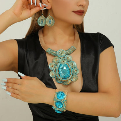 3pc Creative Aluminum Wire Crystal Necklace, Earrings, Bracelet Set