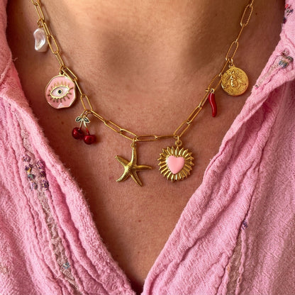 7 Charm Playful Paperclip Chain Necklace