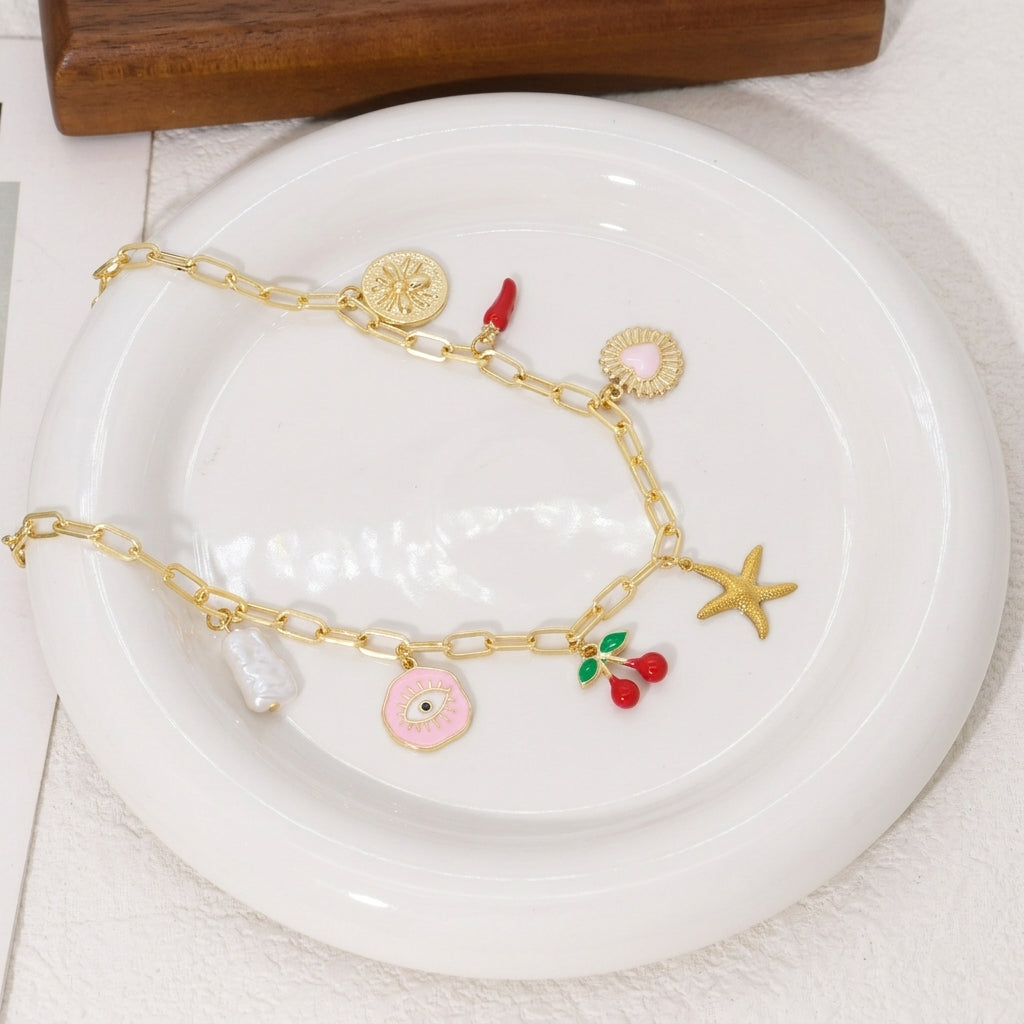 7 Charm Playful Paperclip Chain Necklace