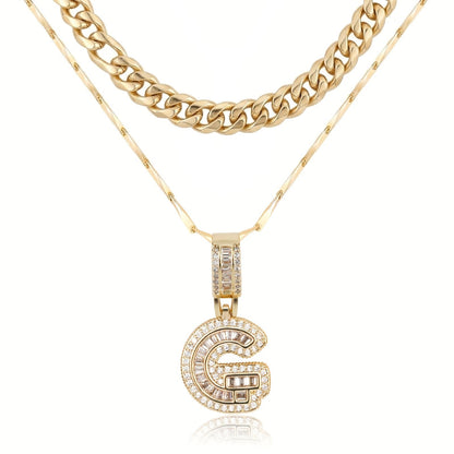 2pc 14k Layered Cuban & Initial Necklaces
