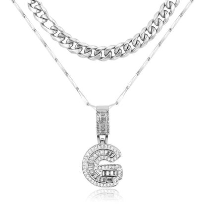 2pc 14k Layered Cuban & Initial Necklaces