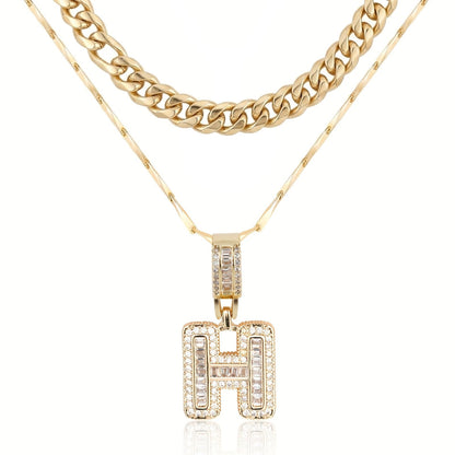 2pc 14k Layered Cuban & Initial Necklaces
