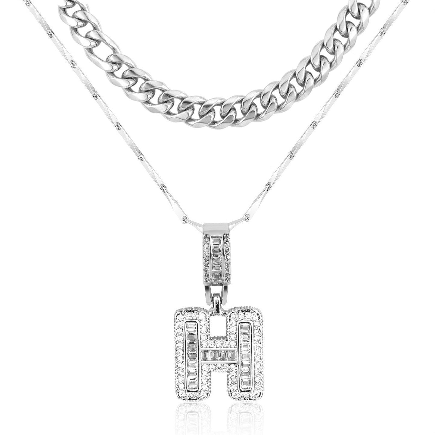 2pc 14k Layered Cuban & Initial Necklaces