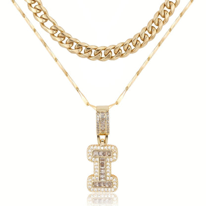2pc 14k Layered Cuban & Initial Necklaces