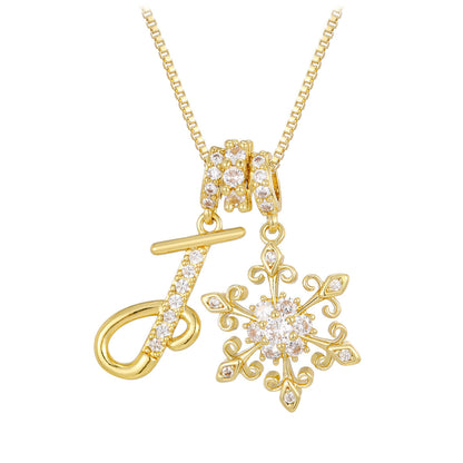 14k Elegant Initial & Snowflake Necklace