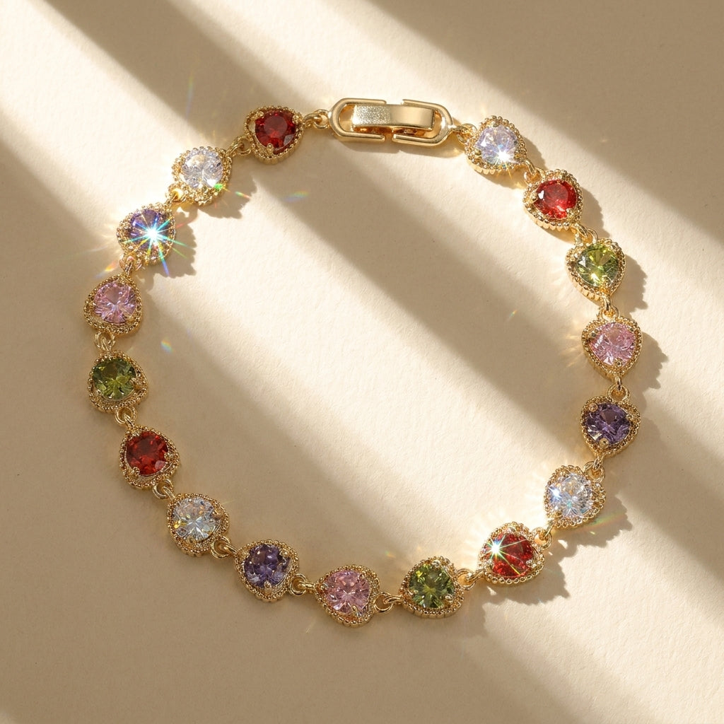 Colorful Heart Shaped Stone Bracelet