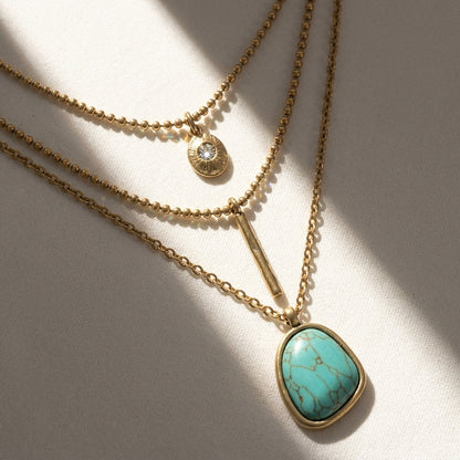 3pc Boho Turquoise Stone Center Piece Necklace Stack