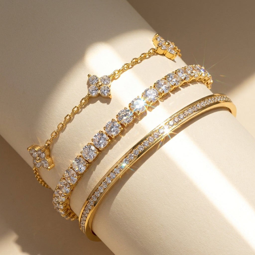14k 3pc CZ Accented Bracelet Stack