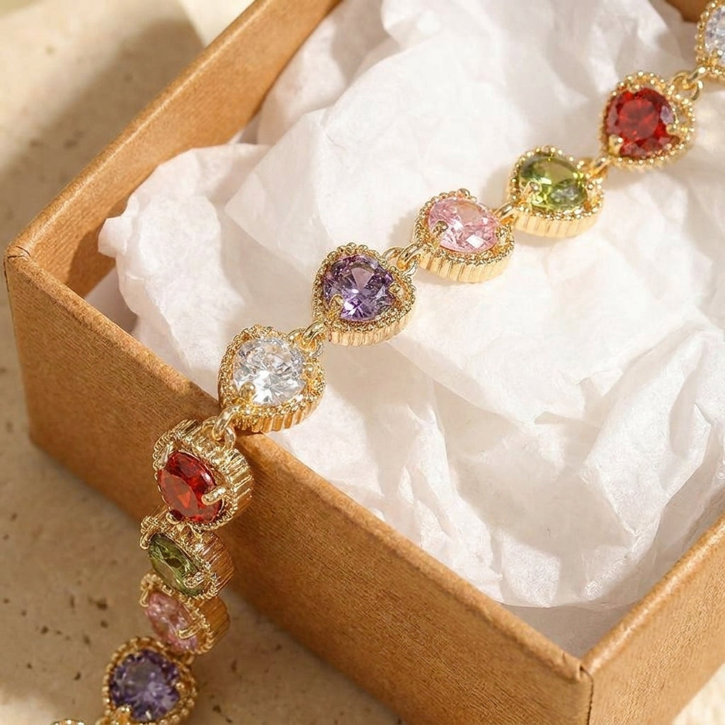 Colorful Heart Shaped Stone Bracelet