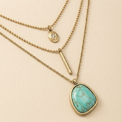 3pc Boho Turquoise Stone Center Piece Necklace Stack