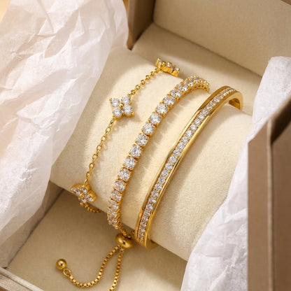 14k 3pc CZ Accented Bracelet Stack