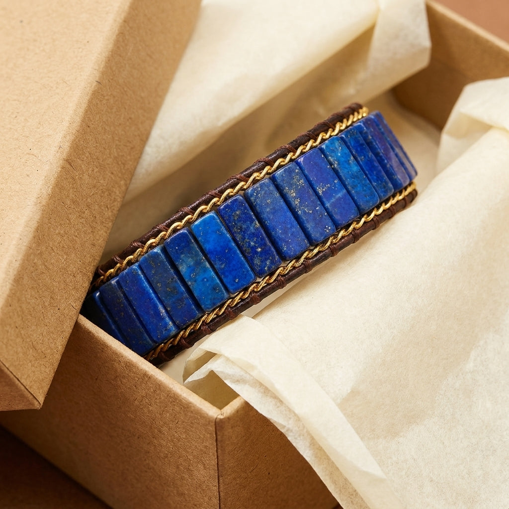 Adjustable Boho Rectangle Cut Lapis Bracelet