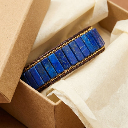 Adjustable Boho Rectangle Cut Lapis Bracelet