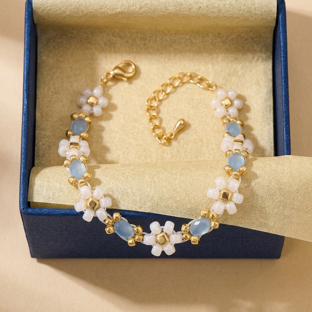 18k Pink & Blue Accented Floral Bracelet