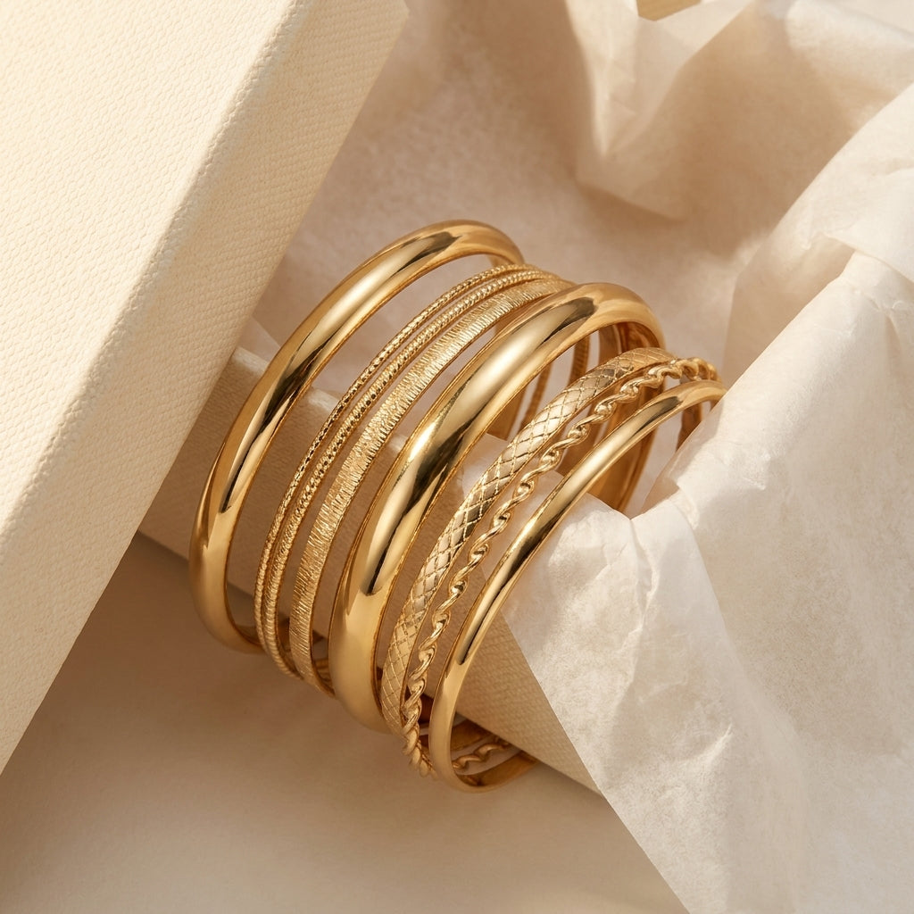 8pc Textured Cuff Bracelet Stack