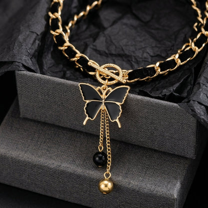 Black & Gold Butterfly Dangle Toggle Clasp Necklace