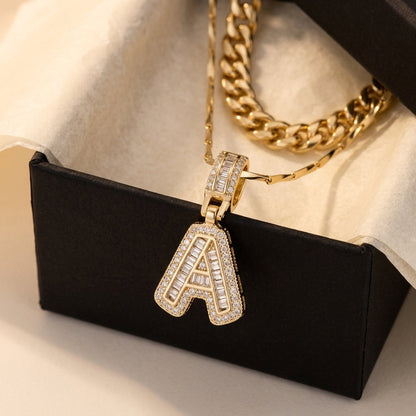 2pc 14k Layered Cuban & Initial Necklaces