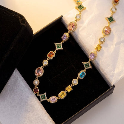 Colorful Geometric Gem Set Necklace