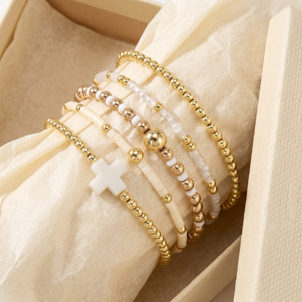5pc Boho Beaded Bracelet Stack